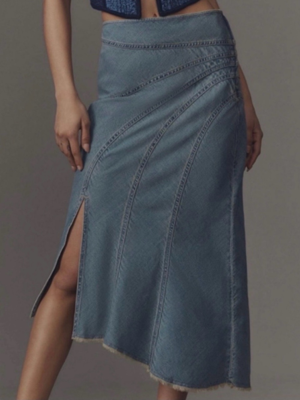Blue Denim pilcro (Anthropologie)Midi Skirt with Front Slit, 10 super cute!! - Picture 7 of 8